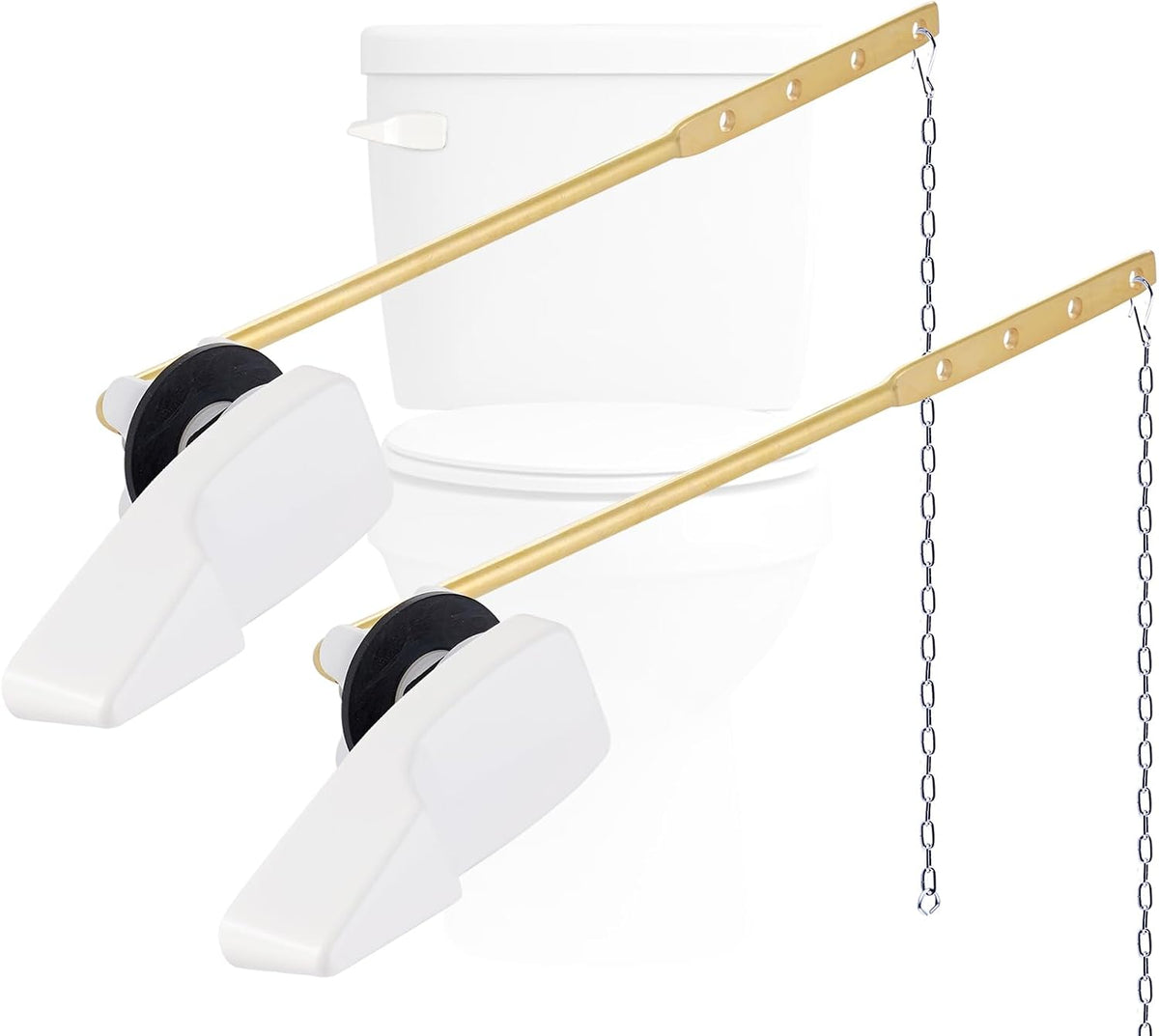 Hygie Rinse 2PACK Universal Metal Toilet Handle Replacement Kit Compatible with American Standard/Mansfield/Gerber Toilet, Front Mount Toilet Tank Flusher Lever with Flapper Chain, White
