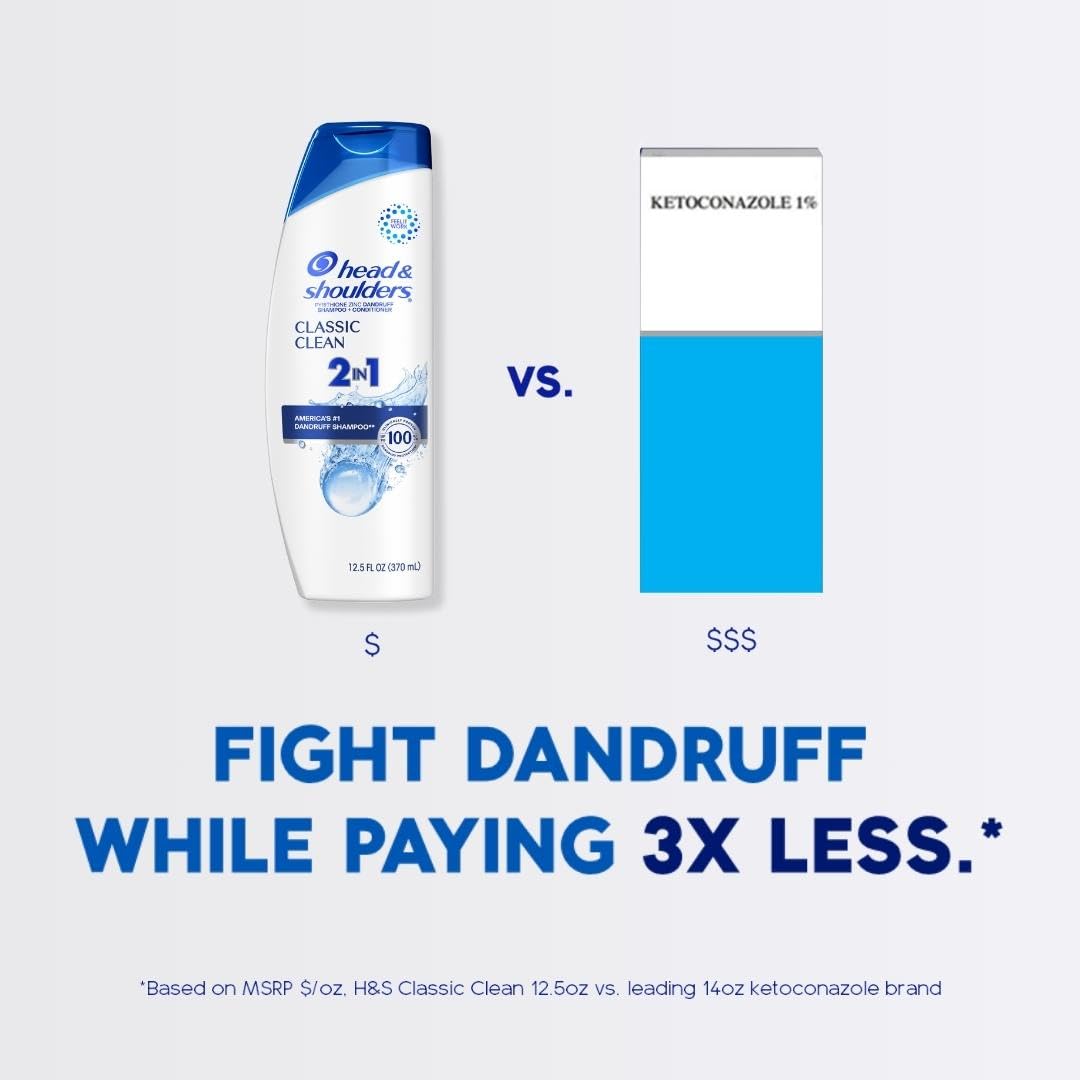 Head & Shoulders Classic Clean 2-in-1 Anti-Dandruff Shampoo and Conditioner Twin Pack, 72-Hour Protection, 1% Pyrithione Zinc, 32.1 fl oz Each