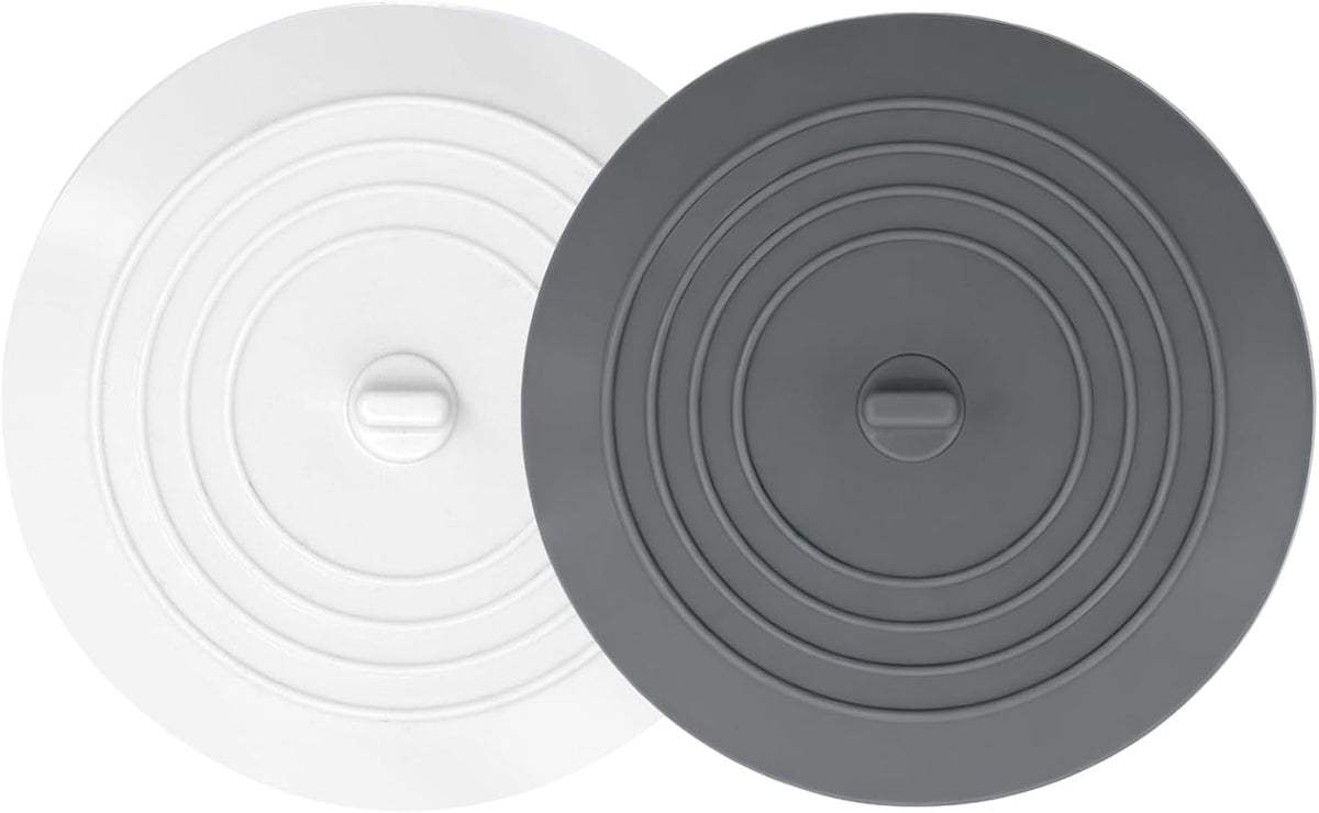 V-TOP Bathtub Drain Stopper 2 Pack, 5 inches Silicone Tub Stopper Shower Drain Cover, Bath Tub Plug Hair Stopper,Universal Flat Suction Renter Friendly Bath Accessories (White&Grey, 5 inch)