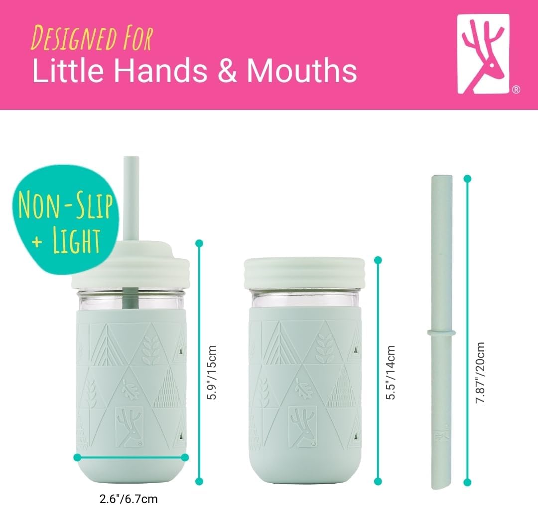 Elk and Friends Kids/Toddler 12oz Glass Mason Jars + Sleeves + Lids | 4pk