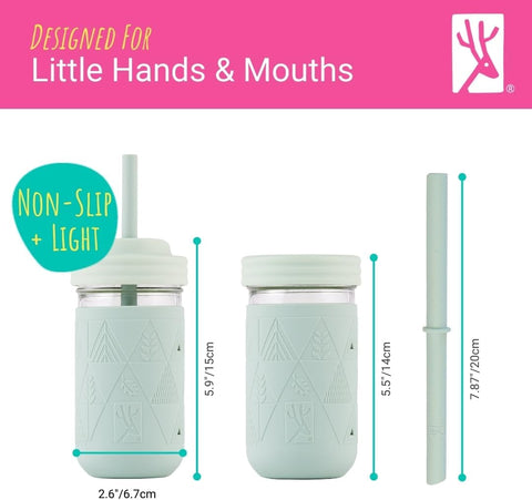 Elk and Friends Kids/Toddler 12oz Glass Mason Jars + Sleeves + Lids | 4pk