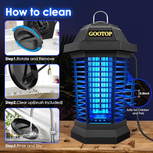 GOOTOP Bug Zapper Outdoor Electric, Mosquito Zapper, Fly Traps, Fly Zapper, Mosquito Killer, 3 Prong Plug, 90-130V, ABS Plastic Outer (Black)