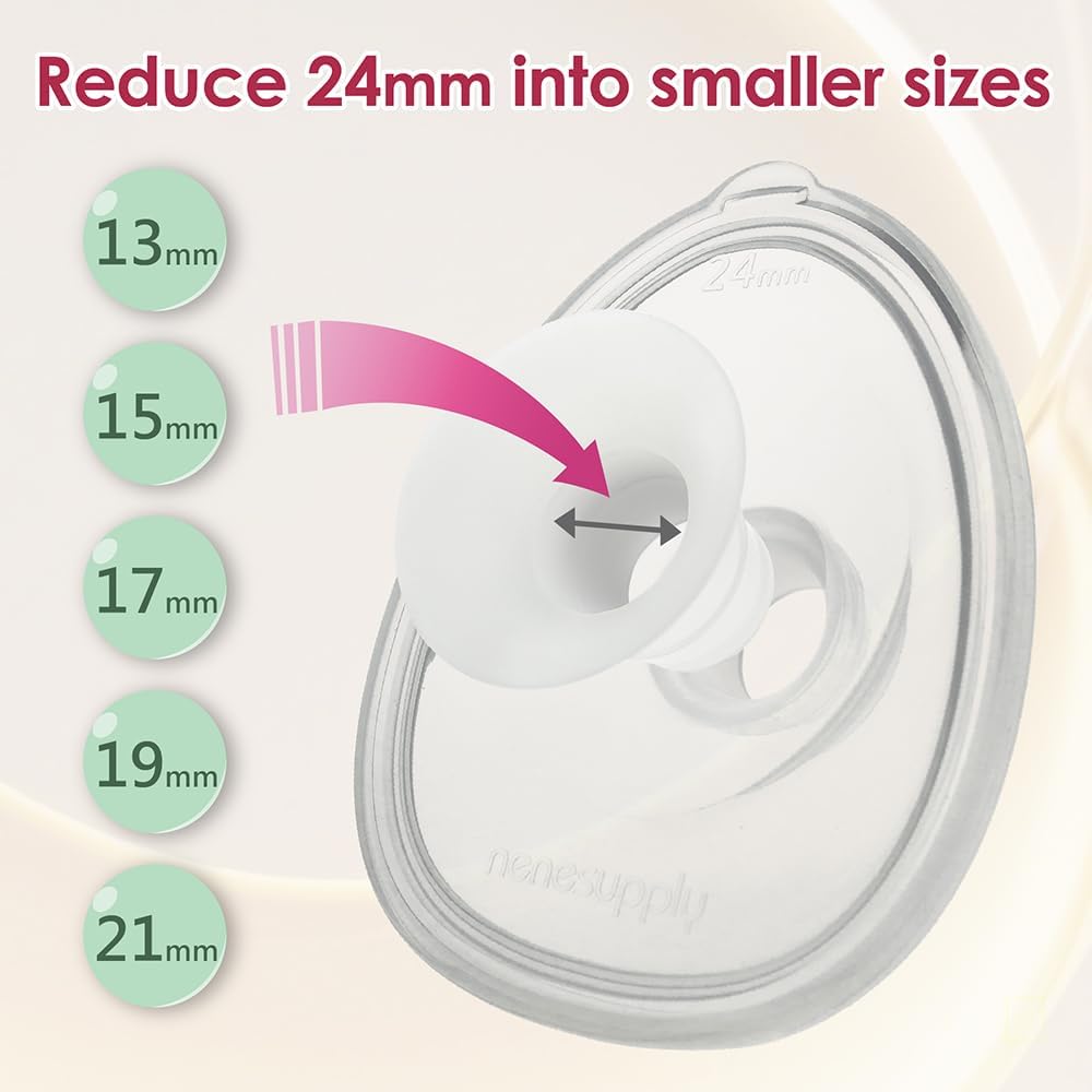 Nenesupply 21mm Flange Inserts for Handsfree Wearable Collection Cups. Work with 24mm breastshields/Flanges.Reduce Flange Size to 21mm. Compatible with Spectra, Medela Elvie Momcozy Flanges