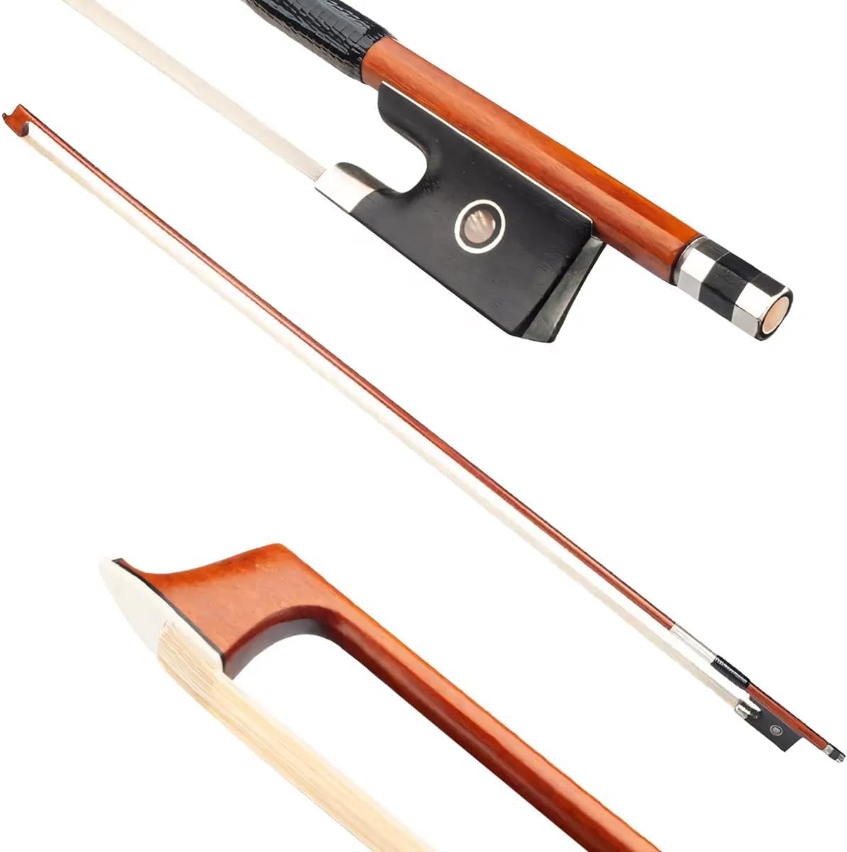 AMZZ Professional 1/2 Violin Bow – Brazilwood, Ebony Frog, White Horsehair, Handmade & Balanced for Students & Advanced Players