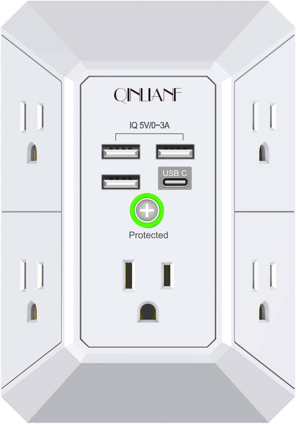 Wall Charger, Surge Protector, QINLIANF 5 Outlet Extender with 4 USB Ports