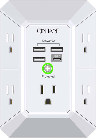 Wall Charger, Surge Protector, QINLIANF 5 Outlet Extender with 4 USB Ports