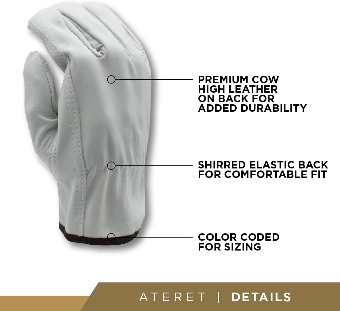 ATERET 12 Pairs Small Heavy Duty Durable Cowhide Leather Work Gloves I Driver Gloves for Truck Driving, Warehouse, Gardening, Farming