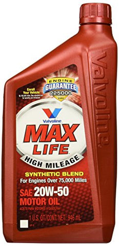 Valvoline High Mileage with MaxLife Technology SAE 20W-50 Synthetic Blend Motor Oil 1 QT, Case of 6