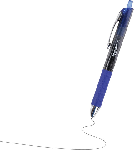 Amazon Basics Retractable Gel Pens, Fine Point 0.7mm, Smooth Writing, No-Smear Ink, Blue, 12-Pack