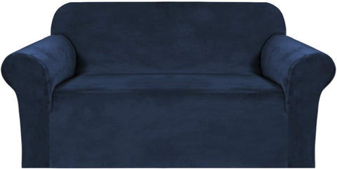 H.VERSAILTEX Stretch Velvet Loveseat Covers for 2 Cushion Couch Covers for Living Room Sofa Covers Slipcovers with Non Slip Straps Bottom, Ultra Thick Comfy Velour (Width 58"-72", Navy)