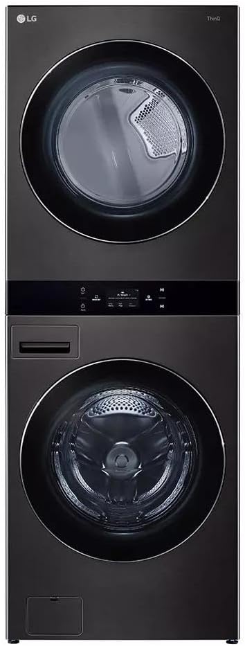 LG 27 Inch Smart Gas Single Unit WashTower with 5.0 cu. ft. Washer Capacity, 7.4 cu. ft. Dryer Capacity in Black Steel WKGX301HBA