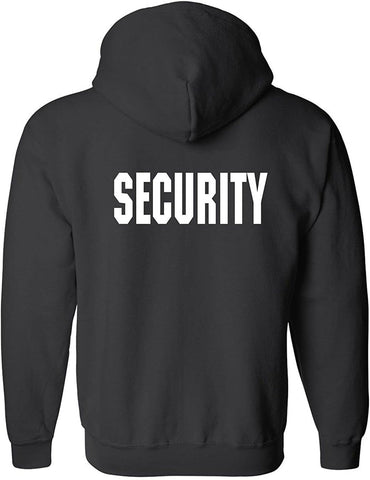RYNO GEAR Men's Security Guard Silkscreen Front & Back Black Full Zip Hoodie, Fleece Hoodie.
