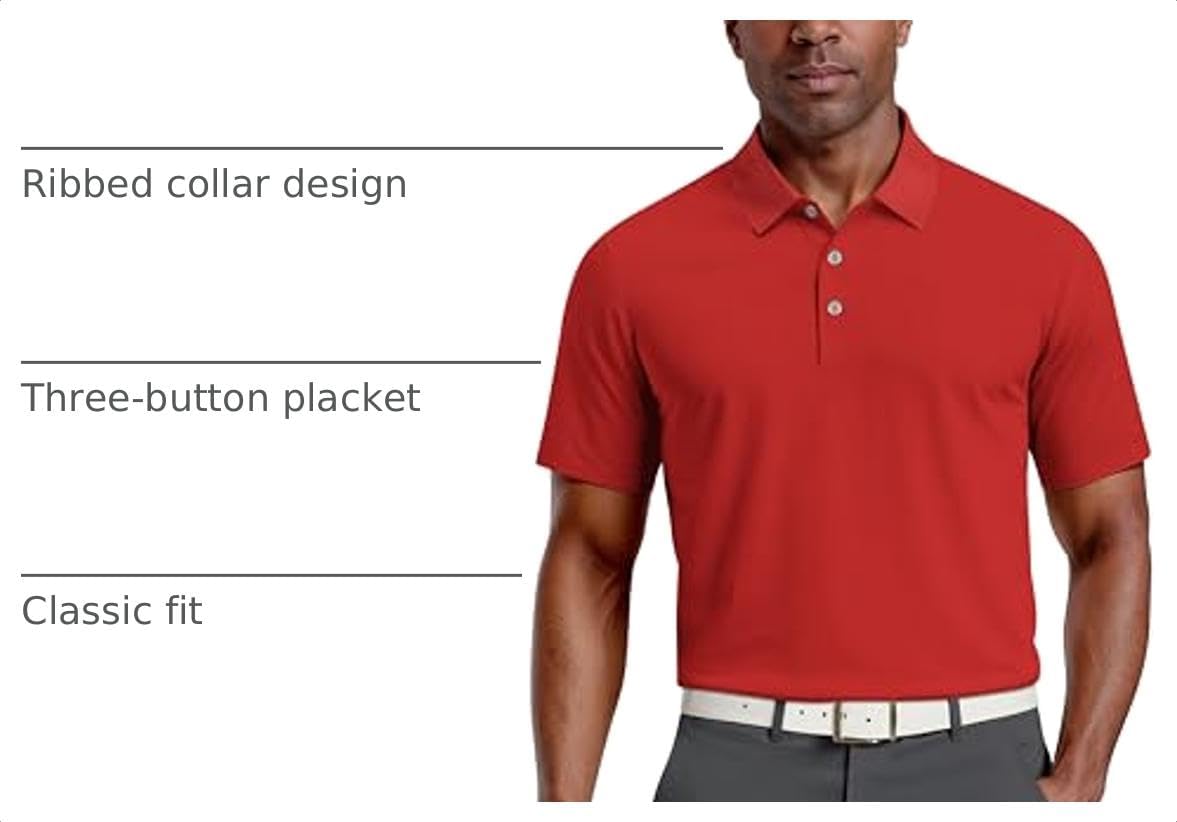 PGA Tour Men's Airflux Solid Mesh Short Sleeve Classic Golf Polo Shirt