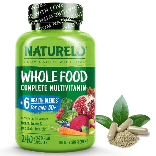 NATURELO Whole Food Multivitamin for Men 50+ - with Vitamins, Minerals, Organic Herbal Extracts - Vegan Vegetarian - for Energy, Brain, Heart and Eye Health - 240 Capsules