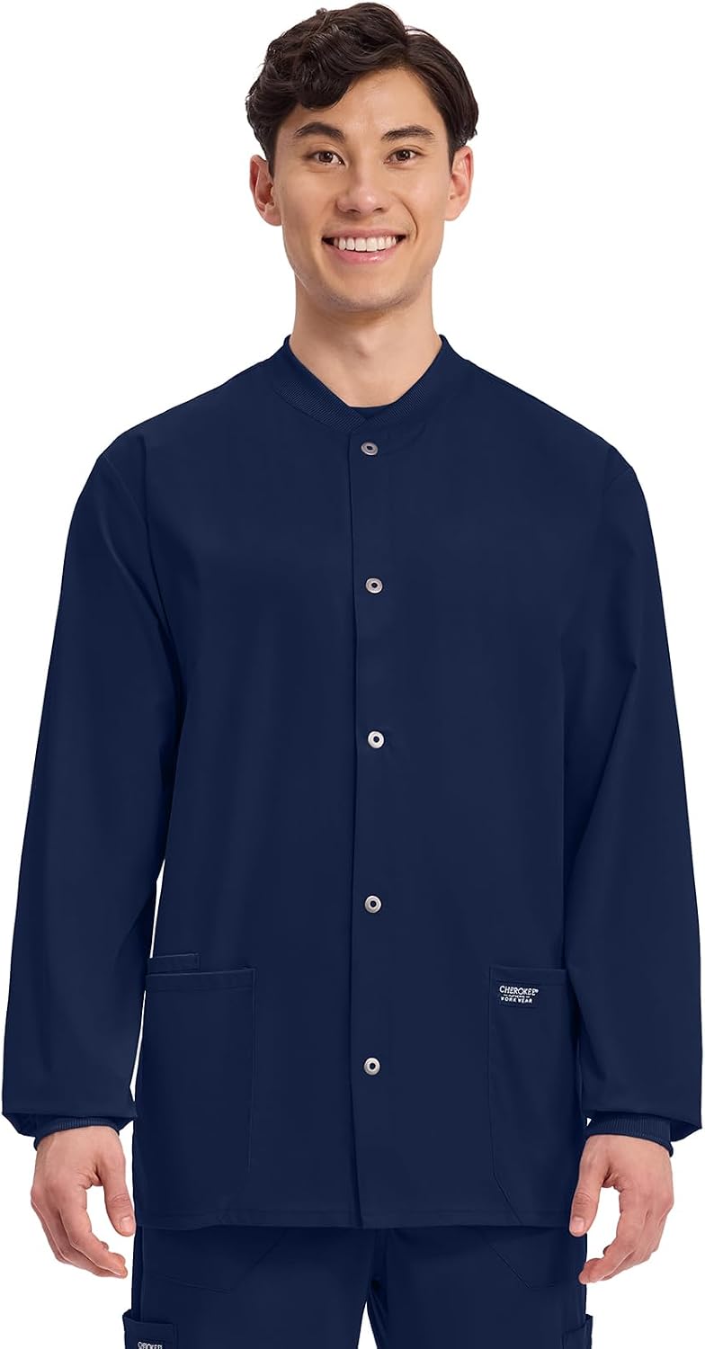 Cherokee WW Professionals Scrub Jacket for Men Snap Front