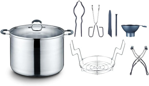 CONCORD 20 Quart Stainless Steel Canning Pot Set. Includes Canning Rack, Tongs, Jar Lifter, Funnel, Wrench, Lid Lifter, Mixer/Measurer (Induction Compatible)