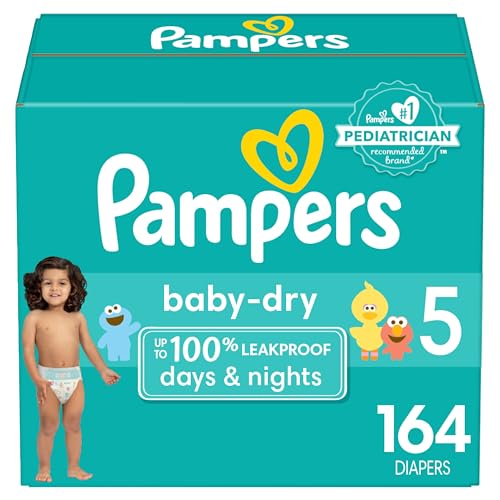 Pampers Baby Dry Diapers - Size 5, One Month Supply (164 Count), Absorbent Disposable Diapers