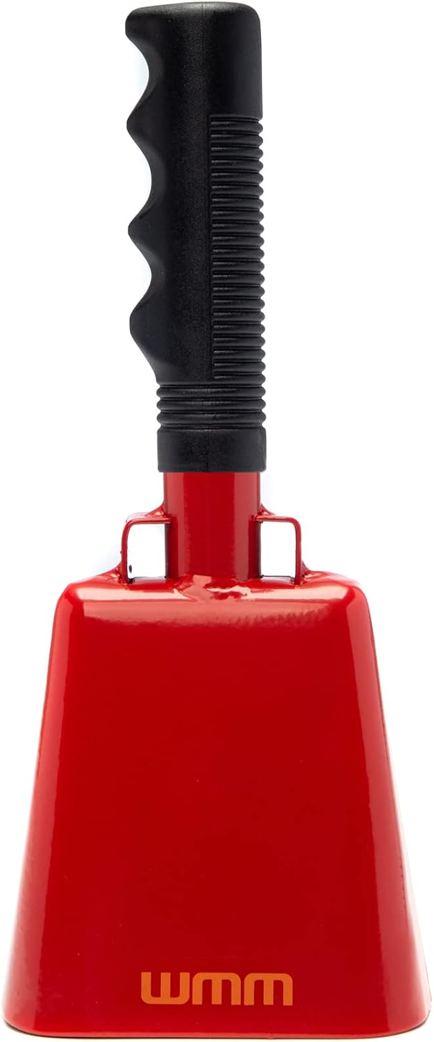 10 Inch Steel Cowbell with Handle Cheering Bell for Sports Events Large Solid School Bells & Chimes Percussion Musical Instruments Call Bell Alarm(Red)
