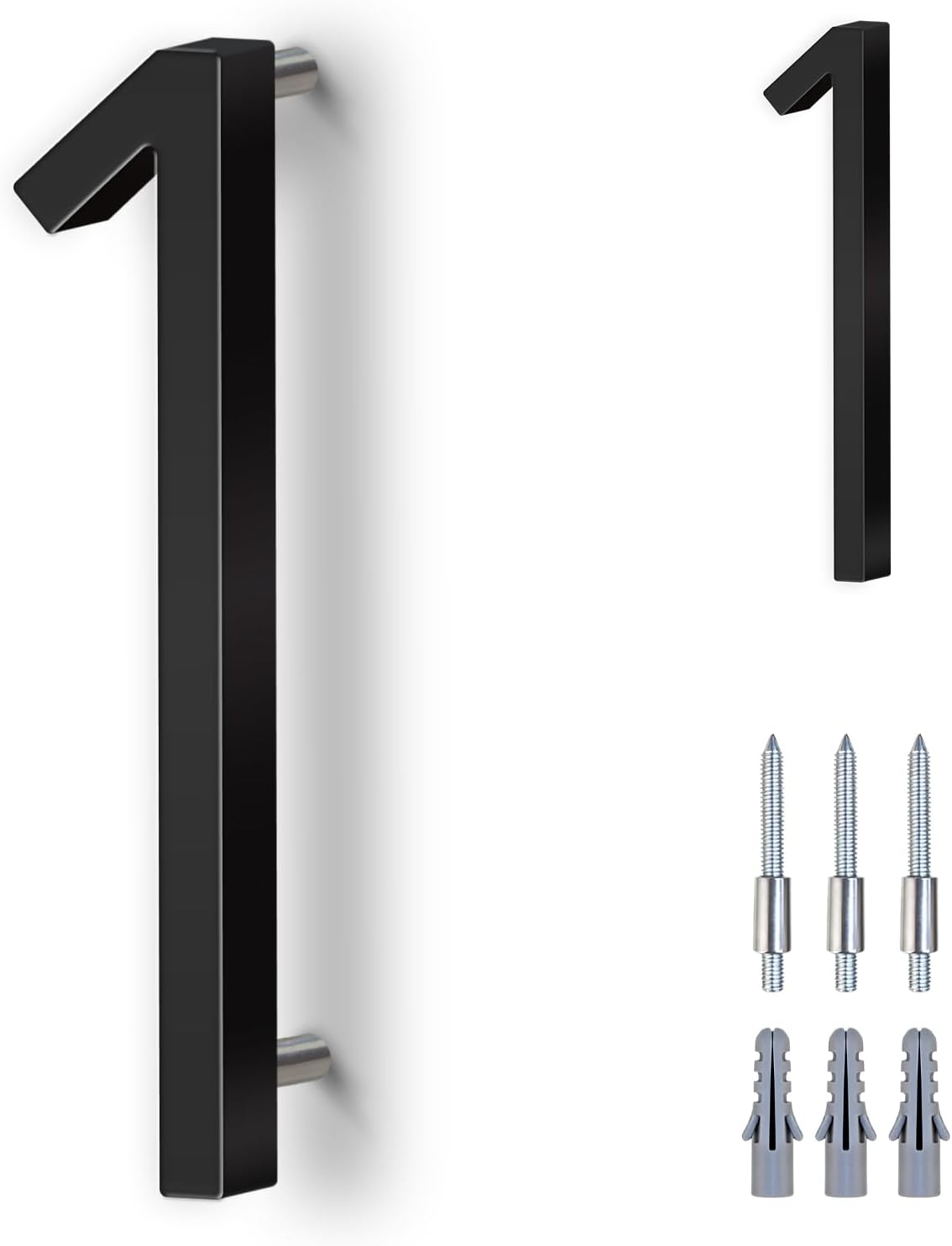 5 Inch House Numbers for Outside, Stainless Steel Floating Address Numbers for House, Modern Black Metal Door Numbers for Mailbox, Wall, Yard, Easy Install with Mounting Kit (1)
