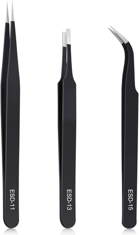 kaverme 3PCS Precision Tweezers Set, Upgraded Anti-Static Stainless Steel