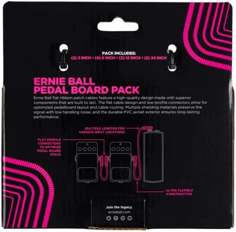 Ernie Ball Flat Ribbon Patch Cable Pedalboard Multi-Pack, Black (P06224)