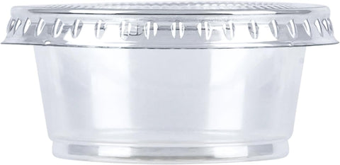 Amazon Basics Disposable Plastic To-Go Cups and Lids, Mini, 2oz, 50 Count, BPA Free, for Condiment, Salad Dressing, Sauces, Jello Shots