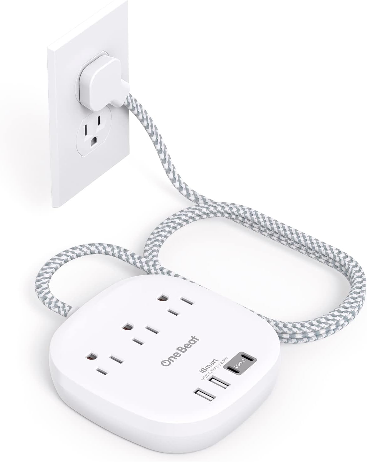 Travel Essentials, 22.5W/4.5A Flat Plug Power Strip, 6 Ft Extension Cord
