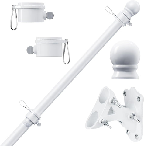 PHITRIC Flag Pole Kit, Tangle Free Spinning Stainless Steel Rustproof Flagpole for 3x5 Sports Fan Outdoor Flags for Outside House (White, 5FT, with Bracket)