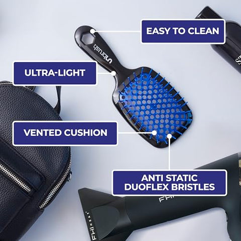 FHI Heat UNbrush Detangling Brush for Pain-Free Brushing on All Wet or Dry Hair Types — Durable DuoFlex Anti-Static Bristles, Lightweight Handle, Vented Hair Brush, Galaxy Blue