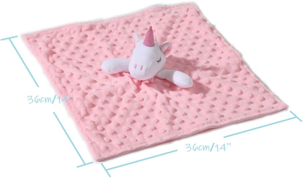 CREVENT Cozy Plush Baby Security Blanket Loveys for Baby Girls, Minky Dot Front + Sherpa Backing with Animal Face (Pink Unicorn)
