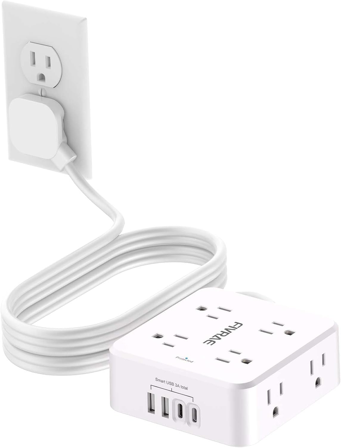 10Ft Extension Cord with Multiple Outlets, 8 Outlets and 4 USB Ports