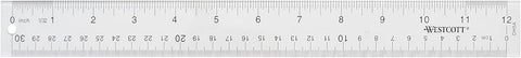 Westcott Acrylic Clear Ruler, Easy-to-Read Markings, Scratch-Resistant Design, Raised Beveled Edges, for Crafting, Office, Classroom, Back to School Supplies, 12-Inch