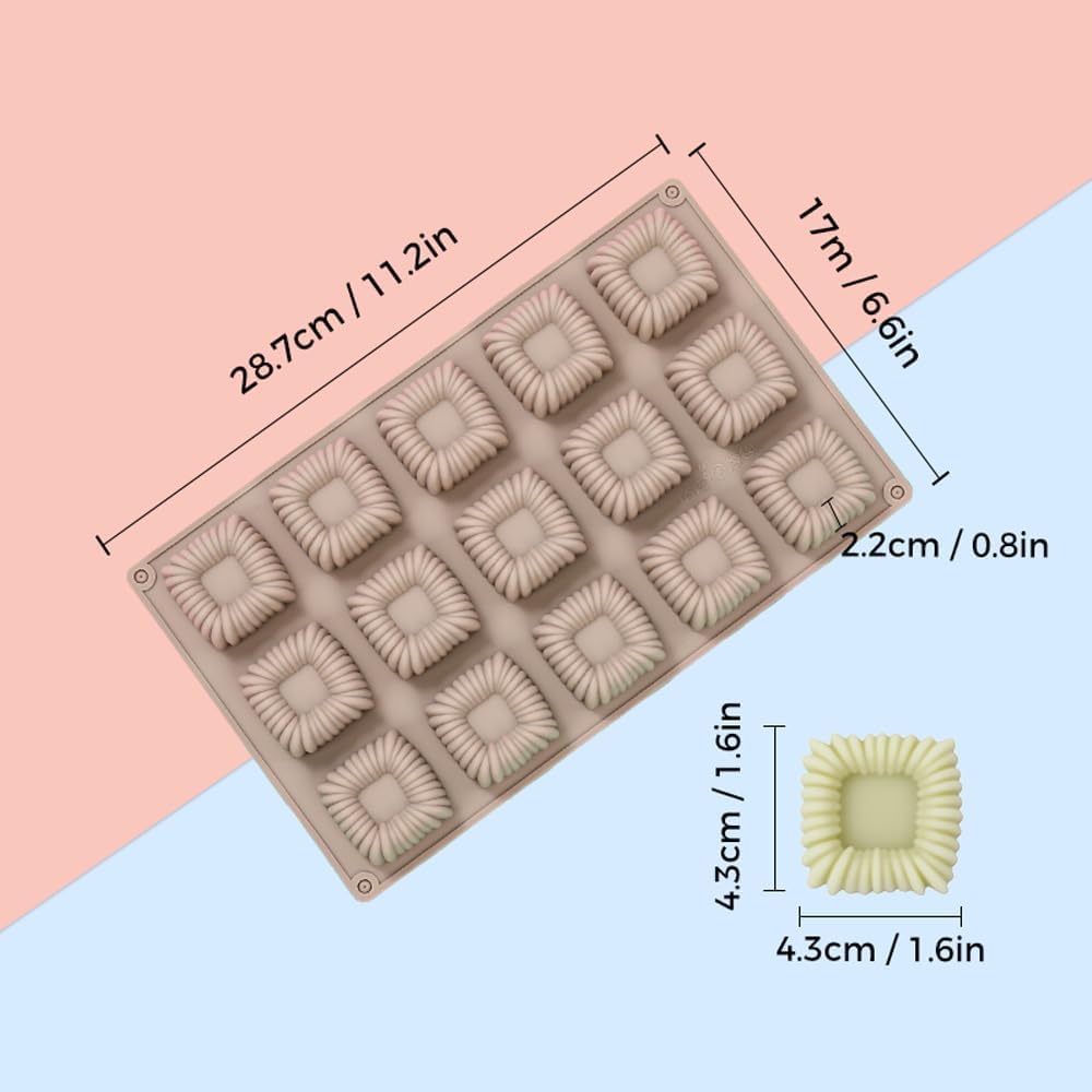 Cube Cake Silicone Mold | 1.6" x 1.6" x 0.8" 3D Square Mini Mousse Cake Baking Mold, French Dessert Molds for Chocolate, Jello, Brownie Bites, Ice Cream Cube, 15-Cavity