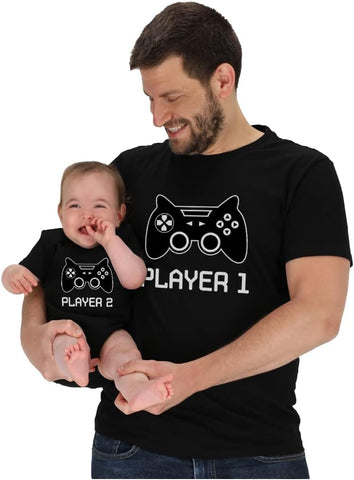 Tstars Gamer Daddy and Me Matching Set Player 1 2 Tee Baby Bodysuit