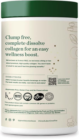 Great Lakes Wellness Collagen Peptides Powder for Skin, Hair, Nails, Joints & Digestion - Unflavored - Quick Dissolve Hydrolyzed, Non-GMO, Keto, Kosher - 16 oz - 2 Pack