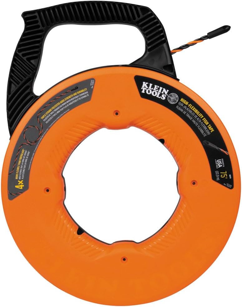 Klein Tools 50375 75-Foot Fish Tape, Hi-Flex Polyester, Electrical Wire Pulling Solution for Flexibility and Strength