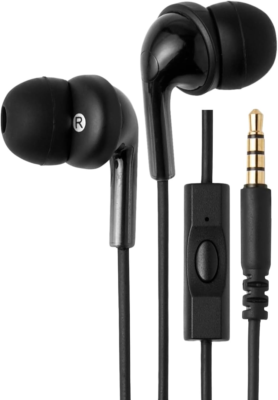 Amazon Basics Wired Earbuds with Microphone, In-Ear Headphones, 3.5mm Jack, High Definition Sound, Secure Fit, 4.2 ft Cable, S/M/L Ear Tips, Black