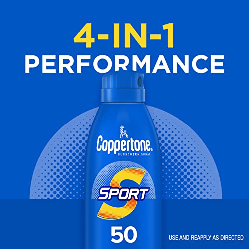 Coppertone Sport Sunscreen Spray SPF 50, Water Resistant Spray Sunscreen, Broad Spectrum SPF 50 Sunscreen, Bulk Sunscreen Pack, 5.5 Oz Bottle, Pack of 3