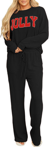 Opemiby Women 2 Piece Pajamas Set 2026 Ribbed Lounge Pants Sets with Pocket