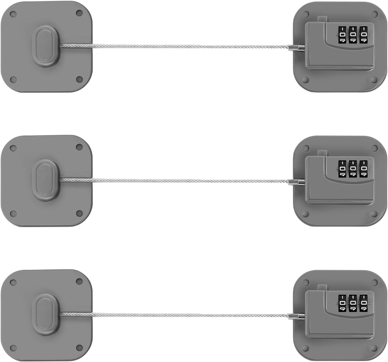 Refrigerator Lock, Heavy Duty Fridge Lock, Combination Lock for Refrigerator Cabinets, Drawers, Safety, Easy Install No Keys Needed (Grey-3Pack)