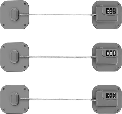 Refrigerator Lock, Heavy Duty Fridge Lock, Combination Lock for Refrigerator Cabinets, Drawers, Safety, Easy Install No Keys Needed (Grey-3Pack)