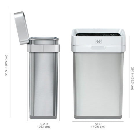 Clorox Slim Open Top Stainless Steel Trash Can, Silver, 13 Gallon / 50L