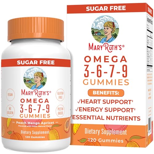 Vegan Omega 3 6 7 9 Gummies by MaryRuth's | Up to 4 Month Supply | Omega 3 Supplement with Flaxseed Oil | Omega 3 Gummies | No Fish Taste | Non-GMO | 120 Count