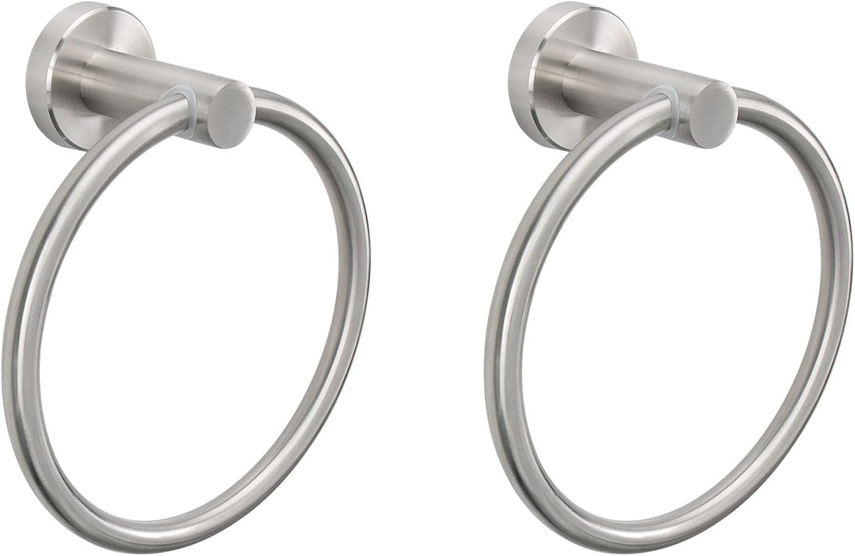 NearMoon Bath Towel Ring, Bathroom Hardware Accessories-Thicken Stainless Steel Hand Towel Holder for Bathroom, Modern Round Towel Hanger Wall Mounted (Brushed Nickel, 2 Pack)