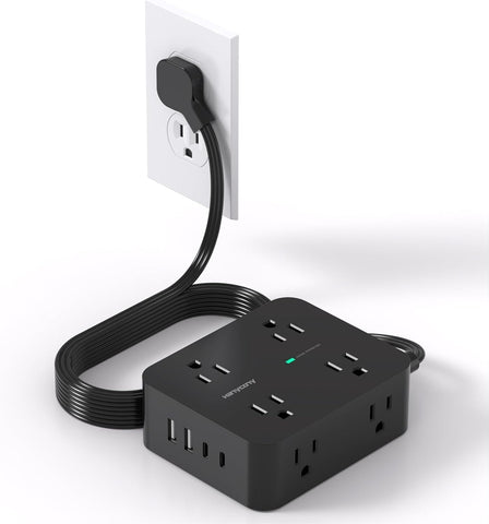 Power Strip Surge Protector, 5Ft Flat Extension Cord with Multiple Outlets