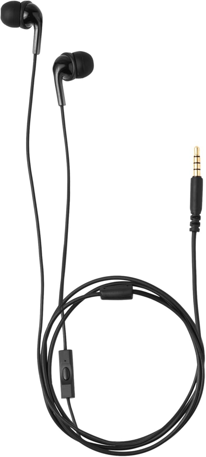 Amazon Basics Wired Earbuds with Microphone, In-Ear Headphones, 3.5mm Jack, High Definition Sound, Secure Fit, 4.2 ft Cable, S/M/L Ear Tips, Black