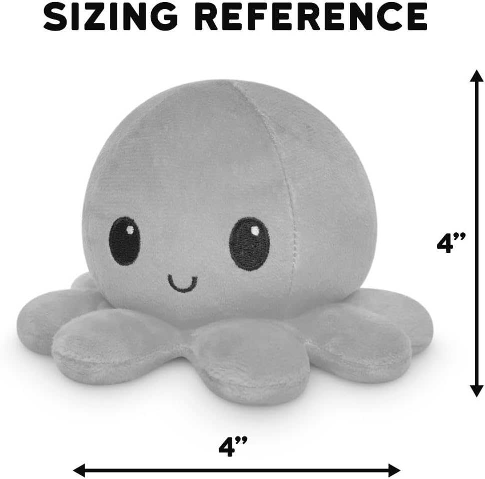 TeeTurtle Reversible Octopus Plushie - 4-Inch Purple Purple + Blue Two-Sided Flip Plush Toy with Embroidered Details - Cute Mini Collectible Plush for Kids, Teens, and Adults