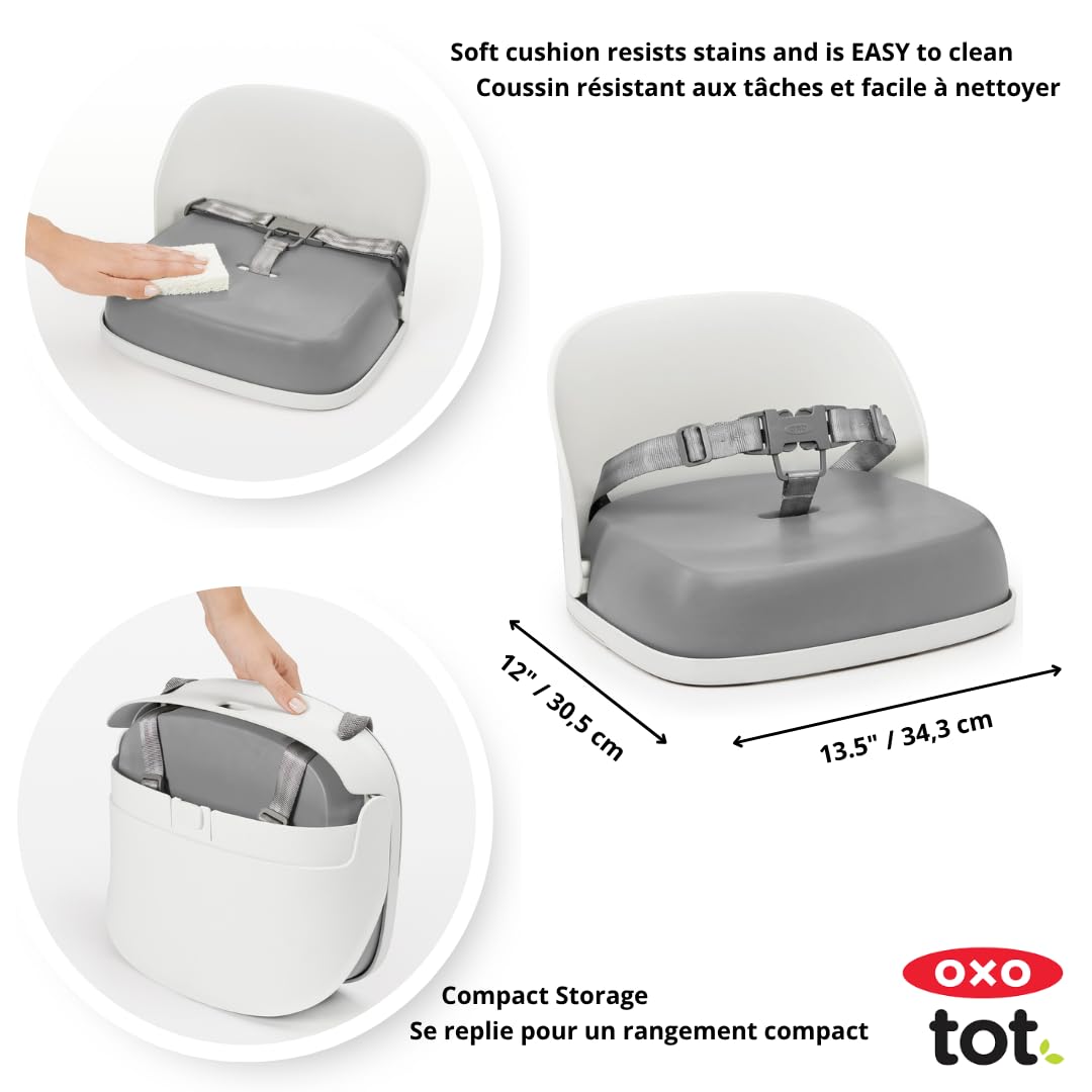 OXO Tot Perch Toddler Booster Seat for Kitchen Chair with Straps, Gray