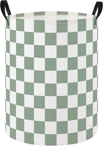 Baby Laundry Hamper Basket Baby Hamper for Nursery Boy and Girl Cute Storage Bin Organizer Boho Room Decor(Green Checkered)