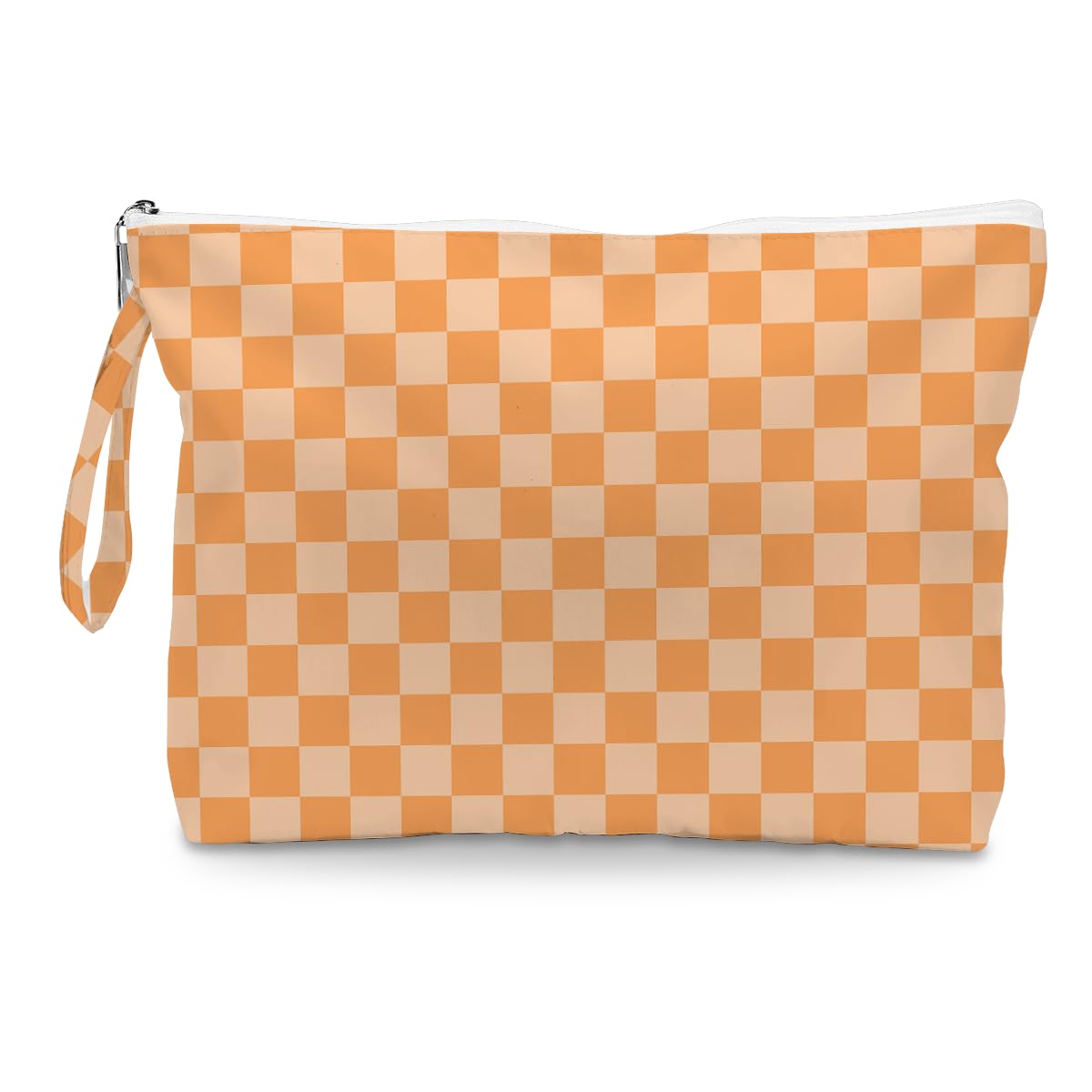 Fokongna Wet Bag, Small Portable Waterproof Multi-Functional Organizer for Women, Ideal for Daily, Beach & Travel，Orange White Gingham
